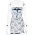 Spring Summer Printed Dress Sexy Backless Lace up Tube Top Lace Hip for Women