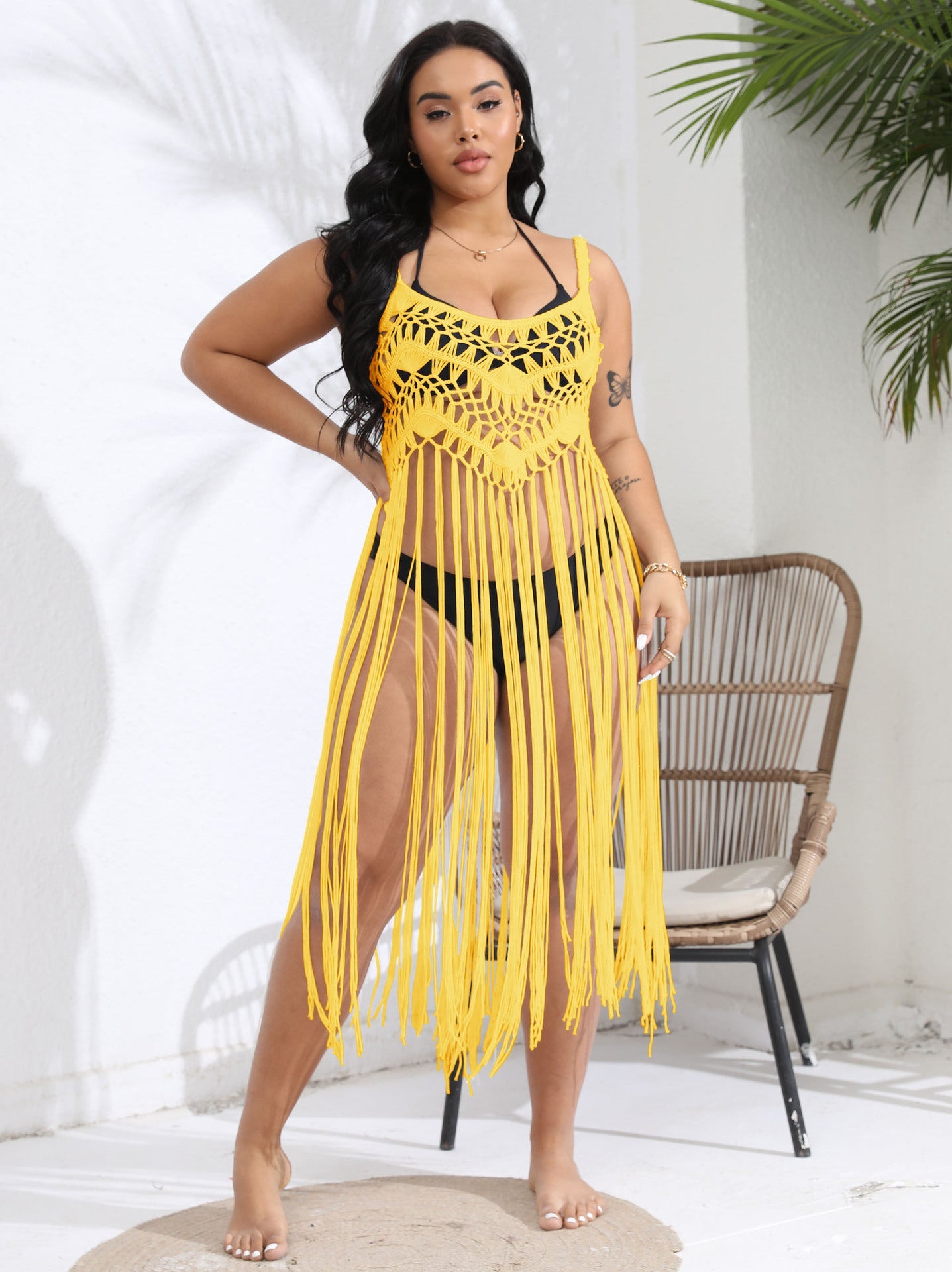 Women Beach Vacation Blouse Bikini Overclothes Tassel Patchwork Cami Dress