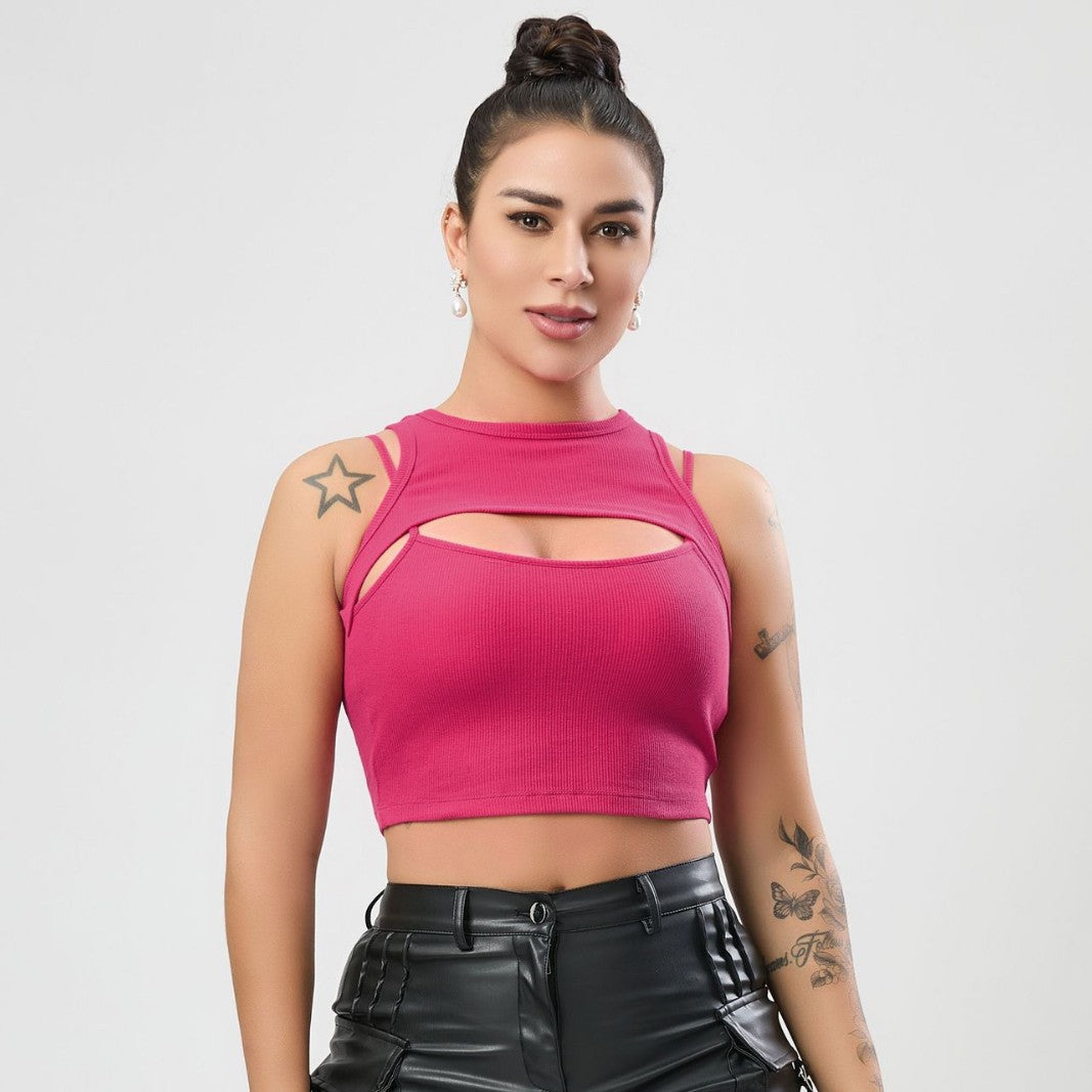 Multi Color Sexy Stretch Hollow Out Cutout Vest Women Sexy Design Blouse Slim Women Clothing