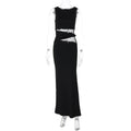 Summer Sleeveless Sexy Lace Stitching Maxi Dress Elegant Slim Fit Dress
