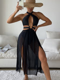 Swimsuit Solid Color Sexy Cutout Bikini Beach Mesh Maxi Dress Swimsuit Women
