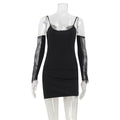 Women Clothing Sexy Lace Stitching Sexy Close Fitting Slim Fitting Sling Dress with Oversleeves