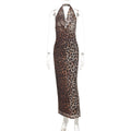 Women Wear Summer Sexy Backless Leopard Print Halter Sleeveless Dress