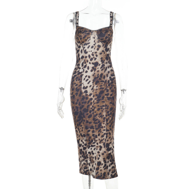 Summer Street Slim Leopard Print Printed Sexy Sling Dress