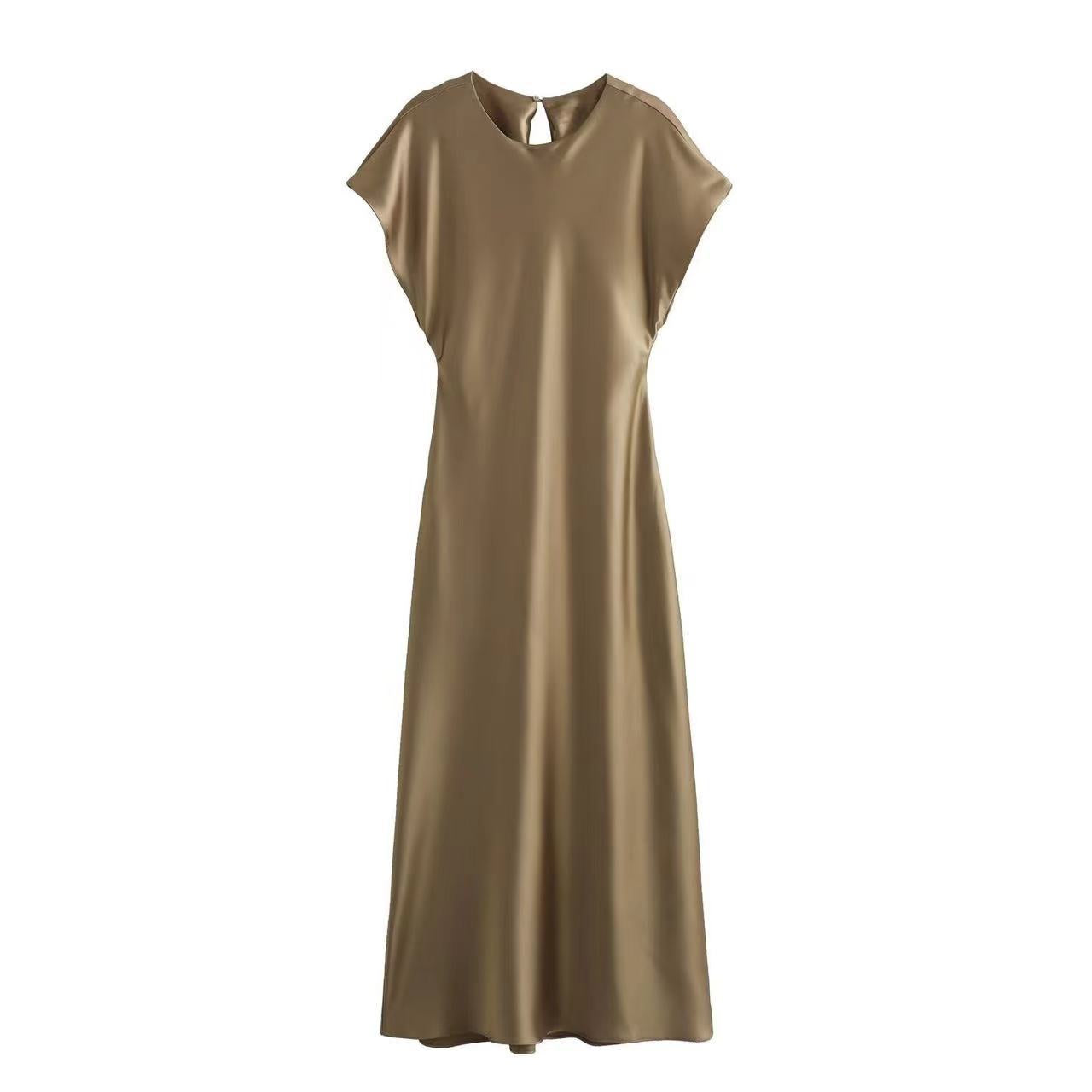 Satin Dress Satin Sleeveless Dress Casual Solid Color V neck Silk Satin Midi Dress