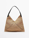 Shoulder Large Capacity Straw Bag Raffia Hollow Out Cutout Woven Bag Vacation Beach Bag Big Triangle Women Bag