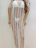 Beach Holiday Dress Women Clothing Hollow Out Cutout out Woven Shirt off Neck Beach Cover Up
