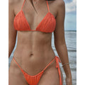 Three Point Solid Color Lace Up Bikini Sexy Backless Split Swimsuit Women Bikini