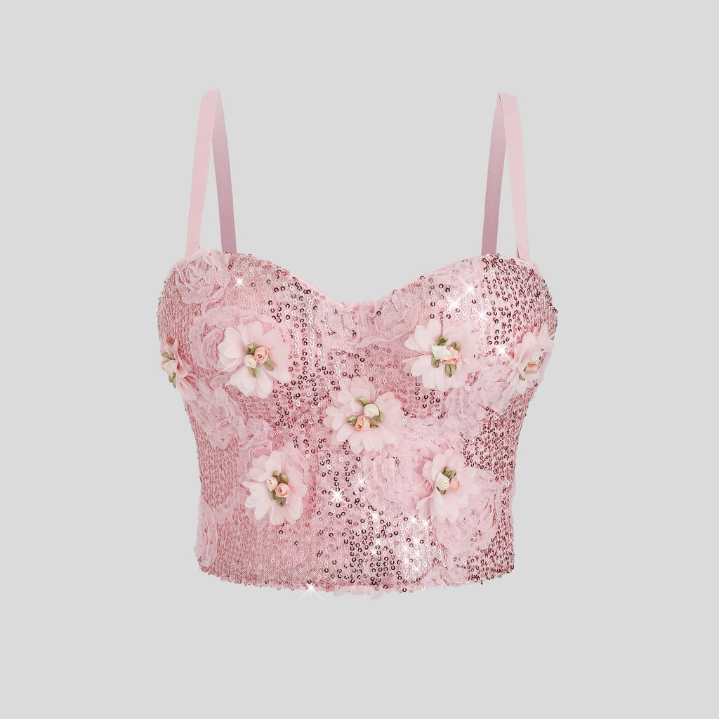French Gentle Atmosphere Tube Top Women Mesh Three Dimensional Floral Light Luxury Boning Corset Bra