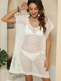 Women Beach Dress Women Clothing Hollow Out Woven Shirt Sexy See through Split Beach Cover Up