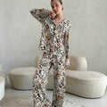 Spring Leopard Print Cardigan Pajamas Women Long Sleeved Trousers Home Wear