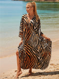 Elastic Printing Beach Cover-up Sexy Loose Chest Woven Vacation Beach Cover Up
