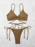 Swimsuit Women Summer Sexy Bikini Set Solid Color Tied Durable Swimwear